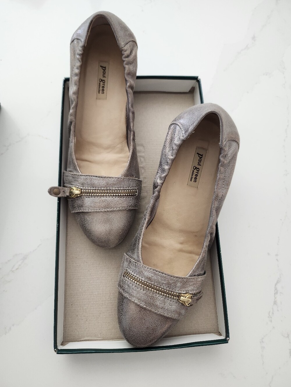 Paul Green Metallic Taupe Zip-Accent Ballet Flats - Taupe